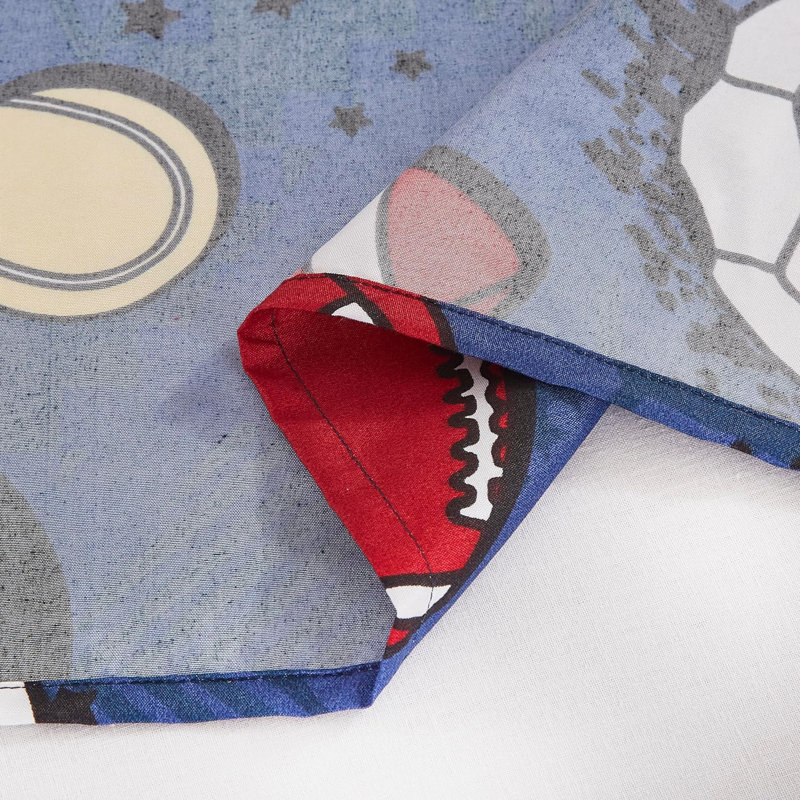 Twin White and Navy Sports Print Microfiber Sheet Set