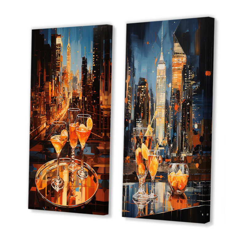 Manhattan Metropolis Cocktail - ensemble de 2 reproductions d'art sur toile, H 28 po x l 25 po, Toile tendue