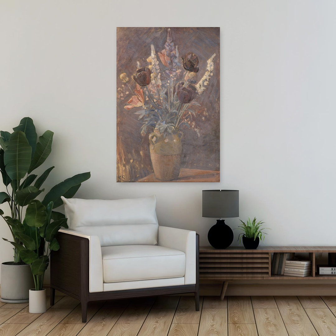 Clay Vase With Tulips and Other Flowers By Karl Schou Abstract Contemporary Wall Art Print