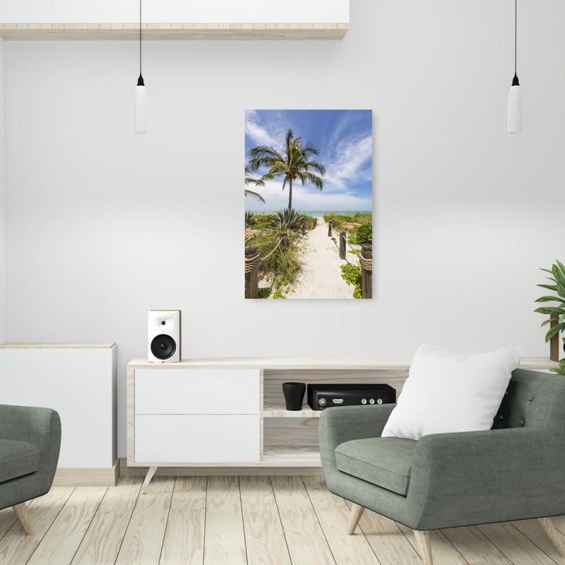 Chemin vers le paradis, impression paisible, palmier abstrait, art mural côtier, H 36 po x l 24 po