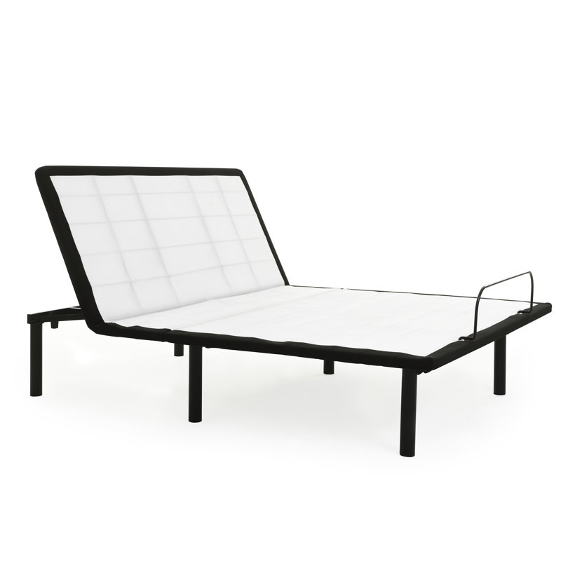 Grand lit réglable avec base tête de lit - Métal, gris, télécommande câblée pour un réglage optimal, articulation en métal gris, confort et santé améliorés