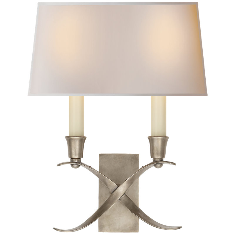 Chapman & Myers Cross Bouillotte Small Sconce, Fabric, Antique Nickel