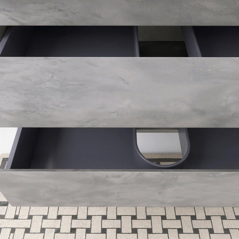 36" Single Sink Wall-Mounted Bathroom Vanity With Resin Basin, Stone Gray