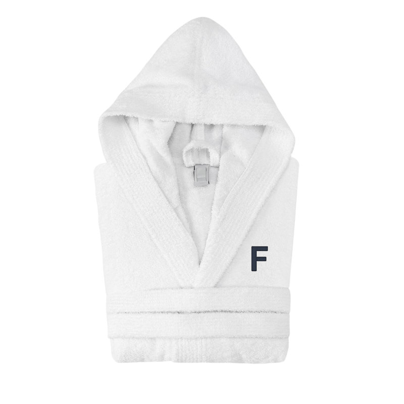 Peignoir monogrammé à capuche en coton turc, Blanc, F
