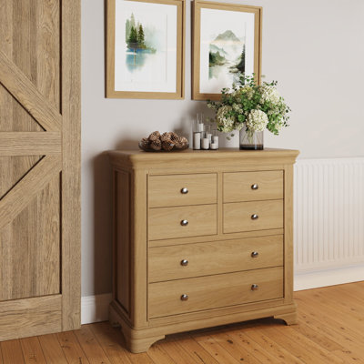 Joulon 6 Drawer Chest of Drawers. 4 + 2 Configuration. Solid Wood. Oak Top. Fully Assembled.