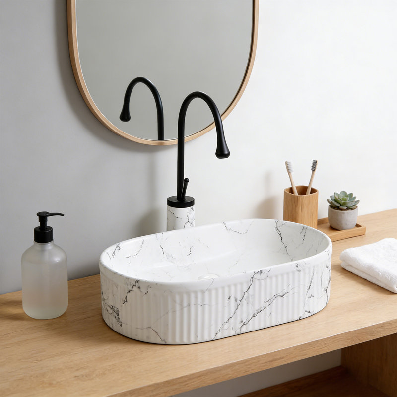 19" Bathroom Vessel Sink With Faucet, Drain Assembly