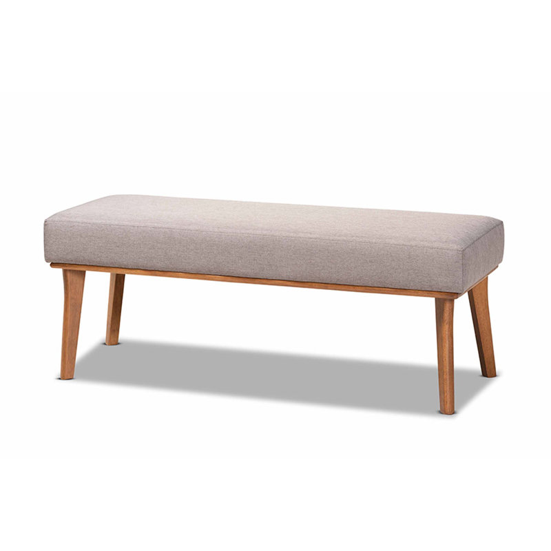 Chapalet Bench in Grey Fabric Upholstery and Walnut Finished Wood, 17.72'' H X 46.46'' W X 17.72'' D