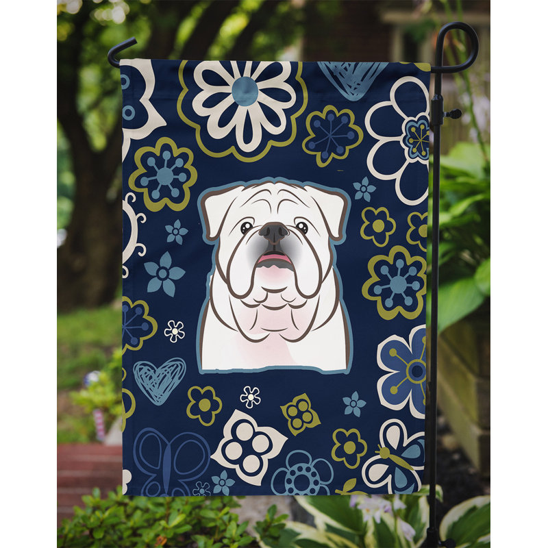 Terrier en fleurs à 2 côtés en polyester 15 x 11,5 po drapeau de jardin, Bouledogue (blanc cassé)