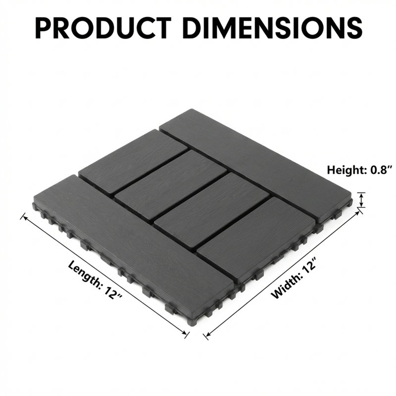 44-Piece 12"x12" Dark Grey Interlocking Floor Tiles, Tool-Free Snap-Lock, All-Weather Waterproof & UV-Resistant, Enhanced Grid Backing, Wood-Grain Texture