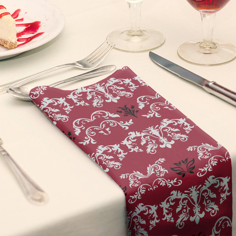 Damask Square Napkin, White/Red/Black, Polyester, 22" W x 22" L
