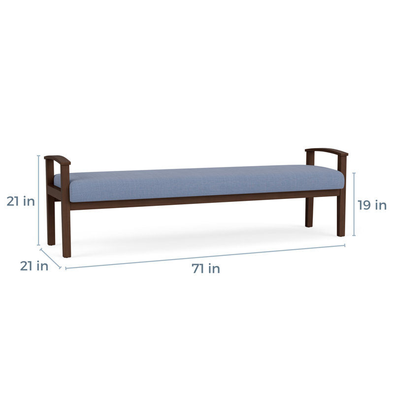 Banc en bois massif Amherst, Chambray bleu marine clair, Noyer Riftwood
