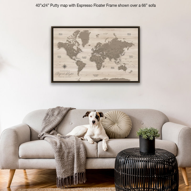 Carte du monde personnalisée en bois à punaises modernes - 3 panneaux, H 25,5 po x l 41,5 po, Noir, Noir