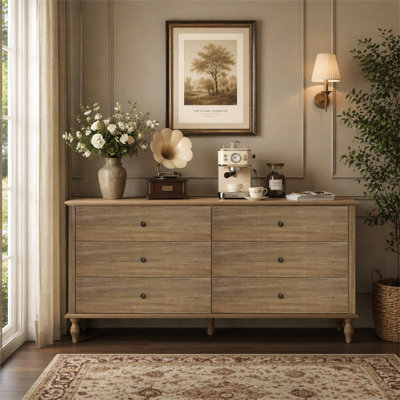 6-Drawer Double Wide Wood Dresser for Bedroom