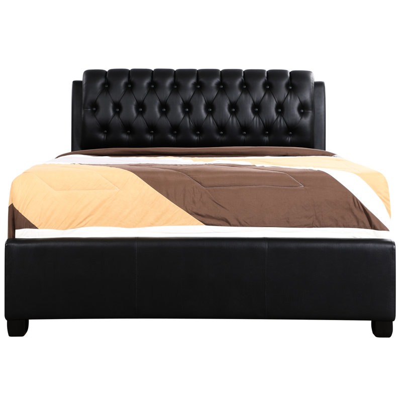Grand lit moderne noir - H 48 po x l 63 po x P 88 po, cadre, rembourré de mousse, rehausse le style de la chambre à coucher, assemblage requis