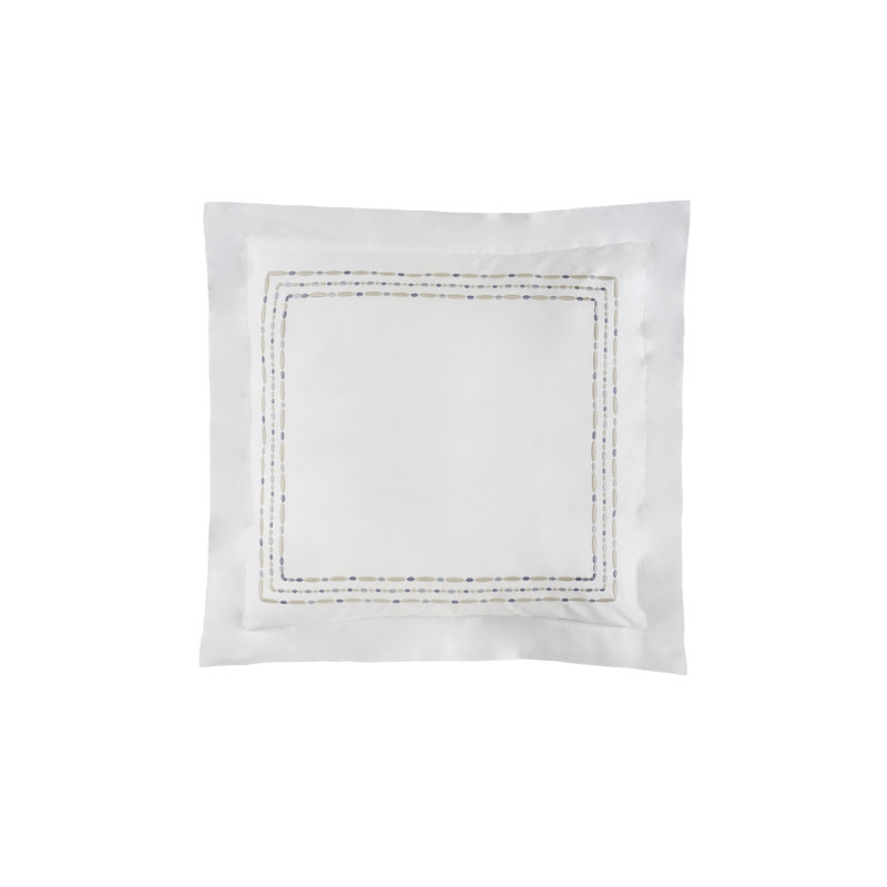 Sole Embroidery By DEA Sateen Sham, Euro Sham, White/Ice Blue