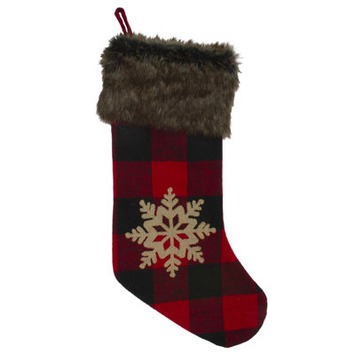 Chaussette de Noël 19 po à motif écossais rouge et noir Buffalo