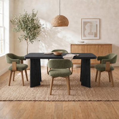 Modern Rectangular Solid And Manufactured Wood Dining Set With Upholstered Chairs With Backrest And Armrests, Fit For 4 Or 6 People, For Kitchen, Living Room, Dining Room