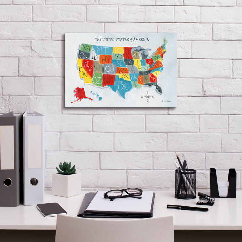 Toile épique «Us Map» par Farida Zaman, 18 po x 12 po, H 12 po x l 18 po