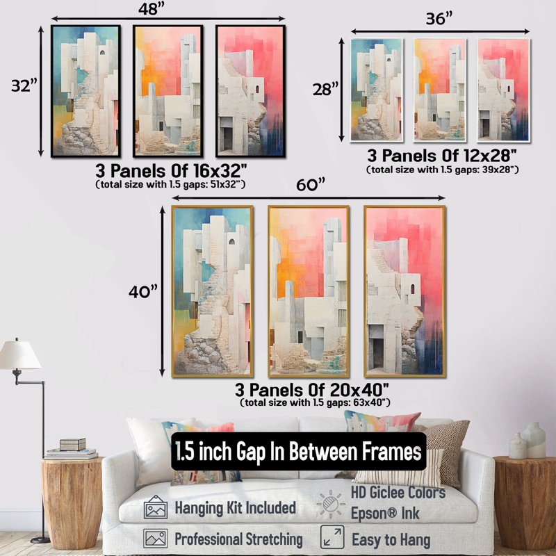 Ensemble de décorations murales Bold Pink Pastel Castle I - Châteaux, H 32 po x l 48 po x P 1 po, Cadre naturel flottant