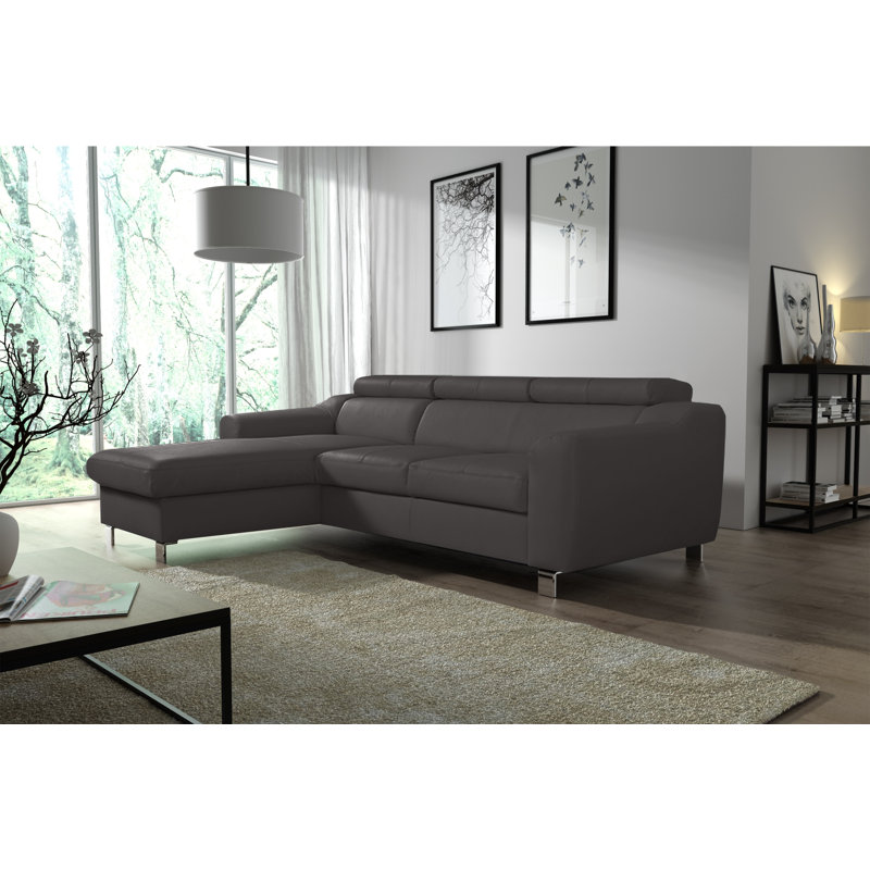 Alford Faux Leather Corner Sofa with Sleeping Function and Storage, Dark Grey, Left Hand Facing