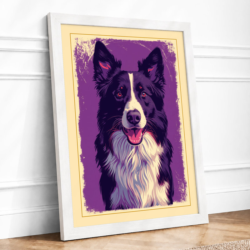 Cheerful Collie Modern - Framed Print, A4 - 29.7 x 21.0 cm, White