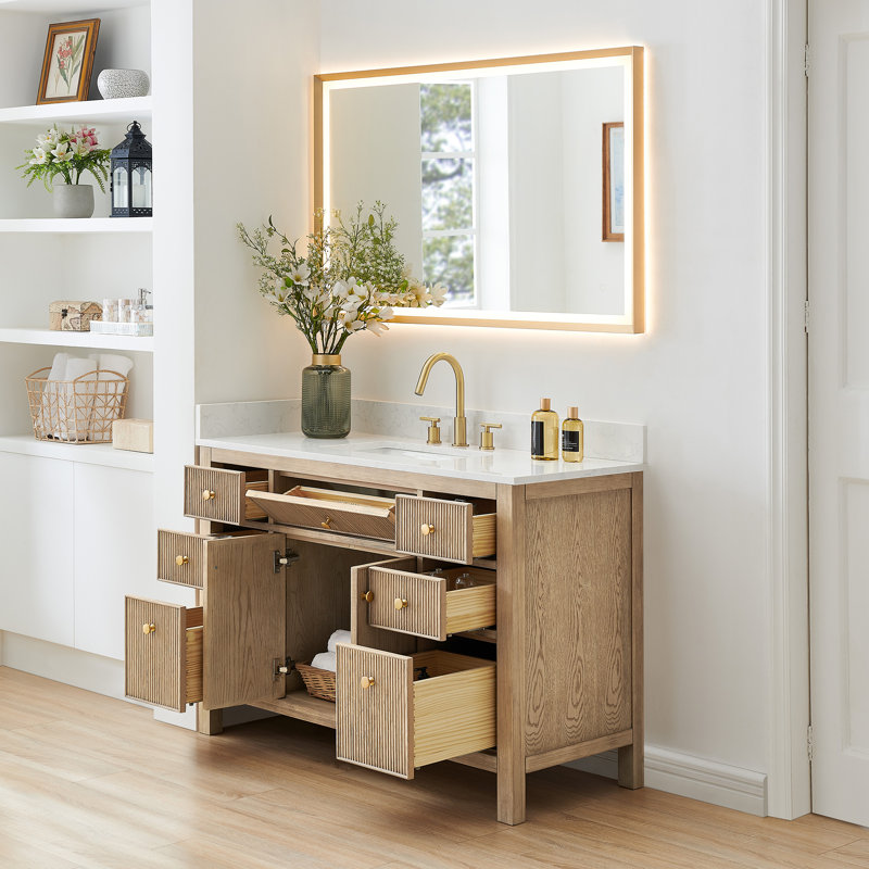 Meuble-lavabo simple 48 po avec miroir Lala, Chêne naturel