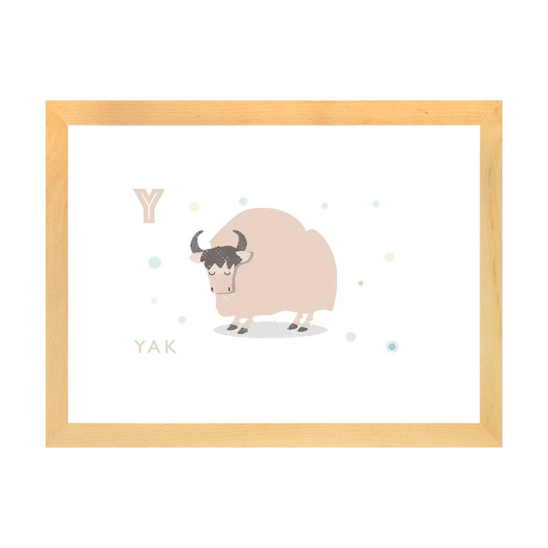Yak - imprimé, H 24 po x l 32 po x P 1 po, Papier avec cadre beige, Blanc