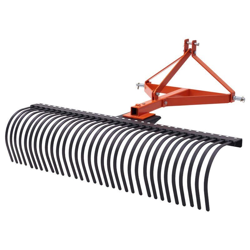 Râteau de remorquage à 3 points à l'arrière, angle réglable de 60 po avec 32 dents en acier, andaineur à gazon avec accessoires pour le nettoyage des champs, des pâturages et de la cour
