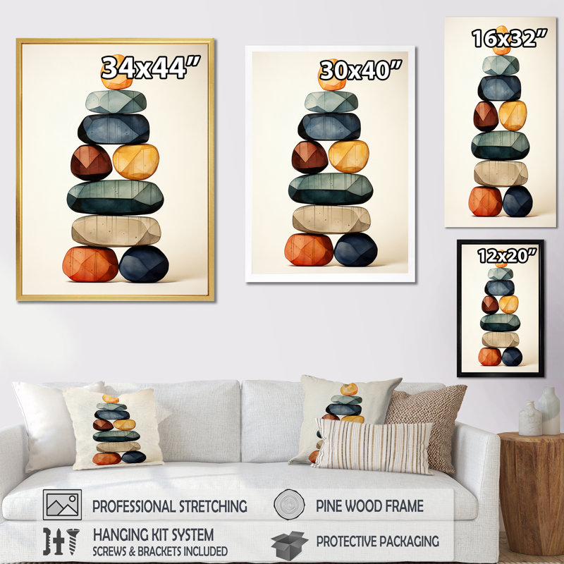 Sculpture «Finding Balance Rock Balancing Cairn» sur toile, H 40 po x l 30 po x P 1,5 po, Cadre simple noir