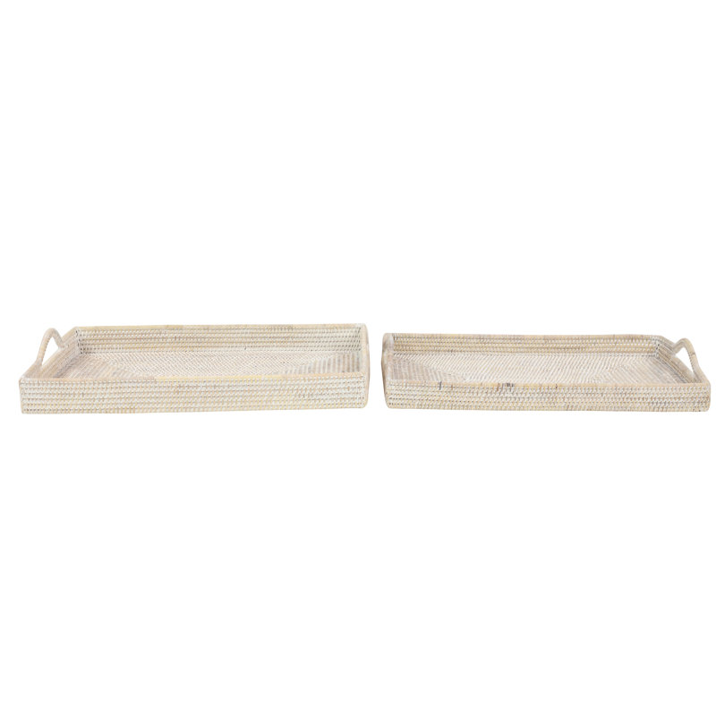  Ensemble de plateau de meuble-lavabo rectangulaire tissé à la main en rotin / osier 2 pièces, Blanc