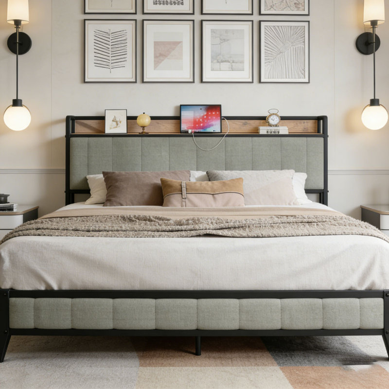 Base de lit avec station de charge, Grand lit