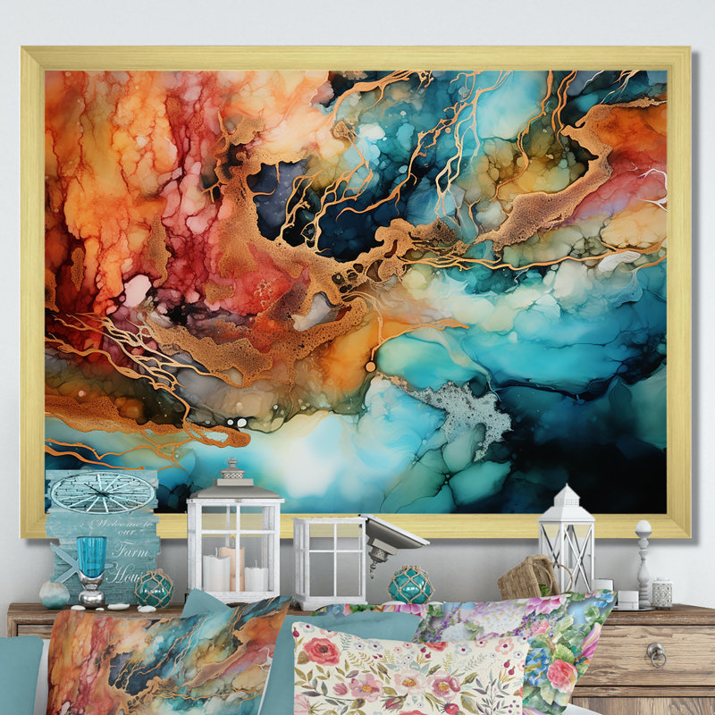 «Dreamscape Lakes Rivers», reproduction d'art à l'encre liquide II - Lacs et rivières, Cadre doré simple