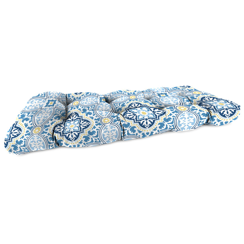 Coussin de banc d'extérieur en osier 44 "x 18" Sunbrella, Rave ciel damassé