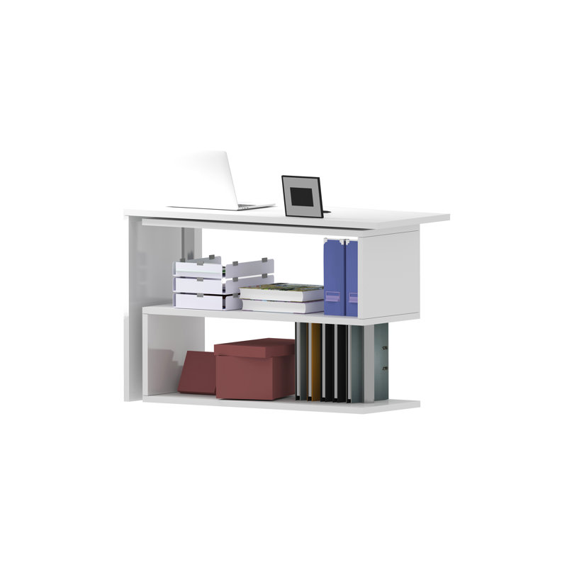 L-Shaped Computer Desk, White, White Glossy