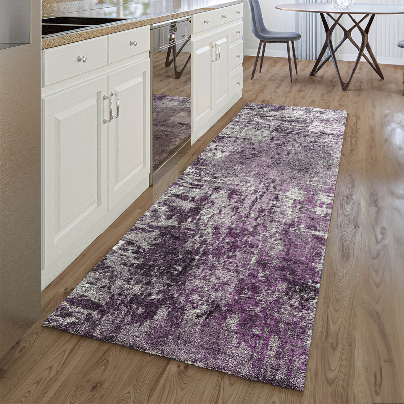 Premium Machine Washable Prisco Eggplant Rug, Runner 2'3" x 7'6"