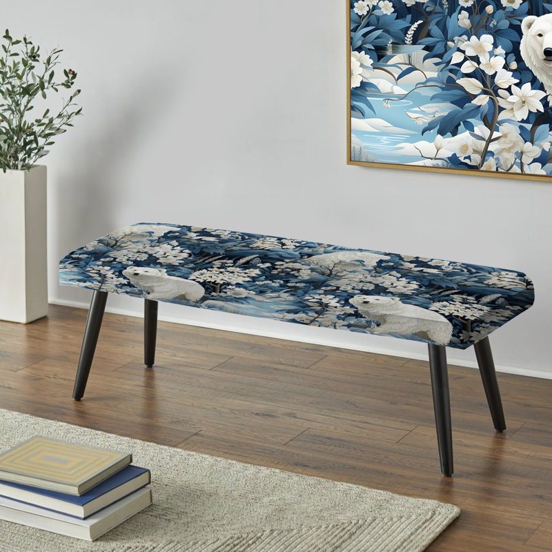 Icy Blue Snowy White Bear Scenery - Animal Print Upholstered Black Bench