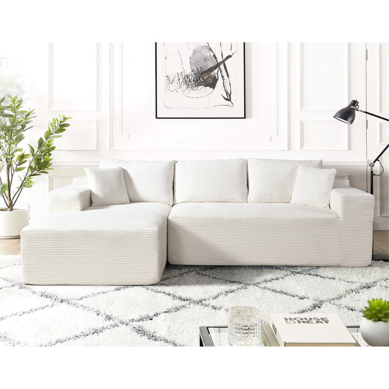 Upholstered Fabric Sectional, Tissu beige, 30.03" H x 61.3" W x 95.41" D