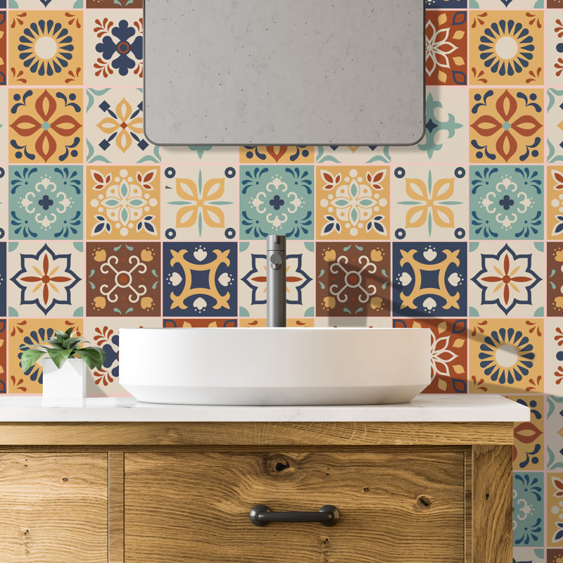 Stewie Marjorelle Moroccan Wall Tile Sticker Set - 15 cm x 15 cm, Brown/Blue