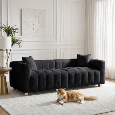 83.4" Mid-Century Sofa Couch, 3 Seater Sofa With Two Pillows