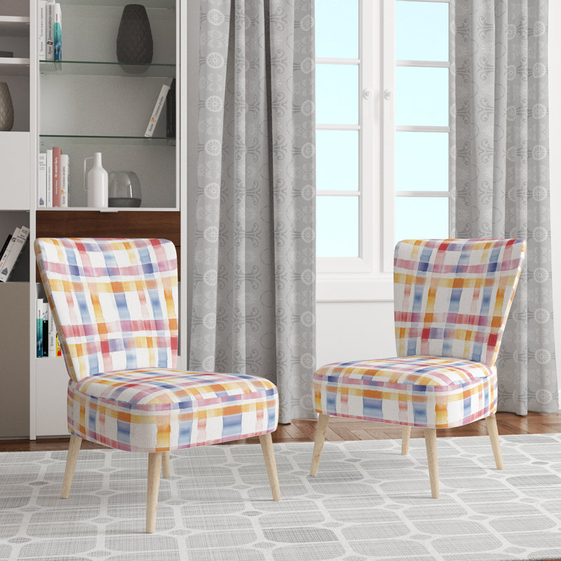 Chaise d'appoint French Country - Chaise d'appoint bleue à motif écossais doux, Chaise d'appoint sans accoudoirs