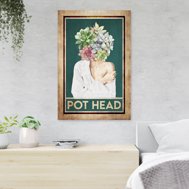 «Girl With Flower In Her Head - Pot Head», reproduction d'art graphique sur toile tendue 1 pièce, H 20 po x l 16 po x P 2 po
