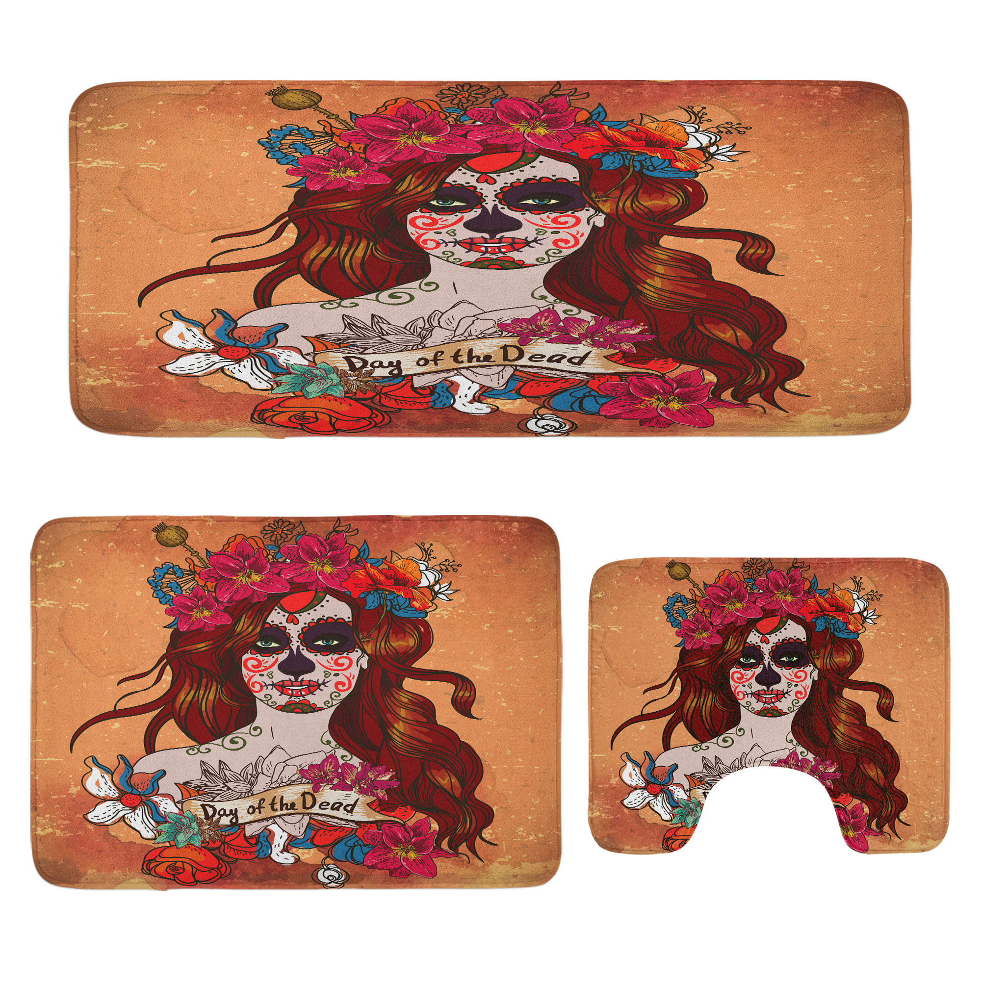 East Urban Home Colorful Bathroom Rug Set 3 Pieces UShape & Rectangle