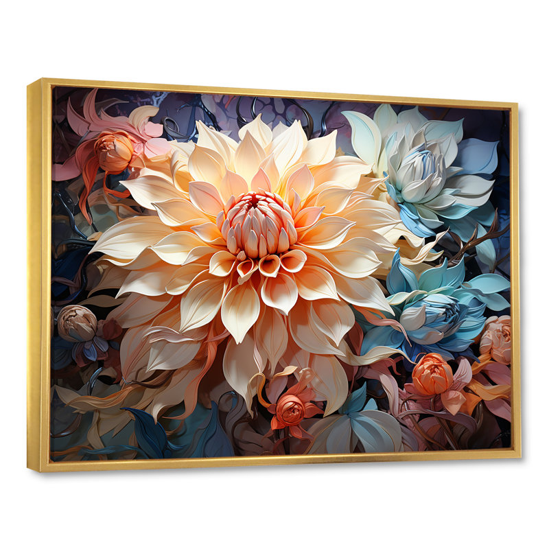 Dahlia Blossom Reverie sur toile, Cadre flottant doré, H 24 po x l 32 po x P 1 po