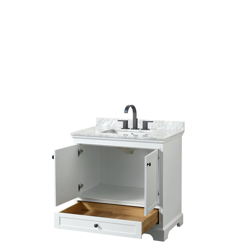 Deborah 36'' White Single Bathroom Vanity with Marble Top