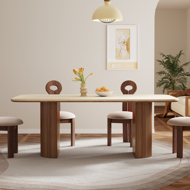 Modern 71" Rectangular Dining Table For 4, Large Kitchen Table For 6, Sintered Stone Table-top with Double Solid Wood Legs