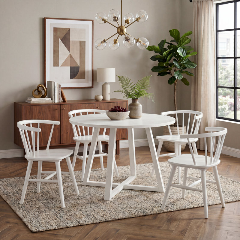 5-Piece Dining Set Trestle Dining Table With 4 Windsor Chairs