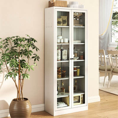 Garde-manger en métal blanc de 72 po de hauteur avec 5 tablettes réglables, structure en acier robuste, revêtement en formaldéhyde, panneaux latéraux ventilés, unité autoportante à assemblage rapide avec formaldéhyde, facile à