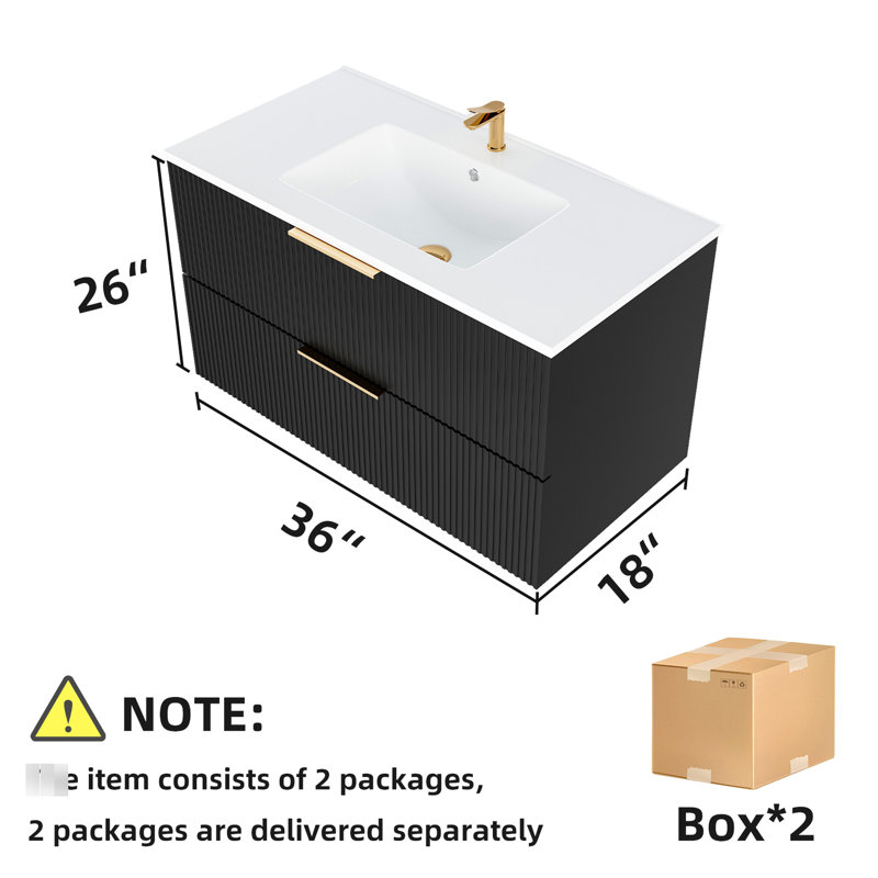 Black 090 Bathroom Vanity, No Sink, Two Drawers, Reduces Cleaning, Multilayered Board, 53.76 Lb Weight Vanity Without Floating, U Shaped Drawer, Smooth Surface, 34.01 In Depth