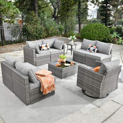 Rebbecca Premium All-Weather Wicker 7 - Person Patio Conversation Set with Cushions