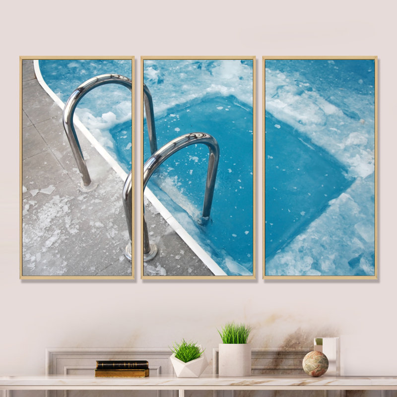 Glace et piscine bleue - ensemble d'art mural sur toile encadré paysage, H 32 po x l 48 po x P 1 po, Cadre blanc